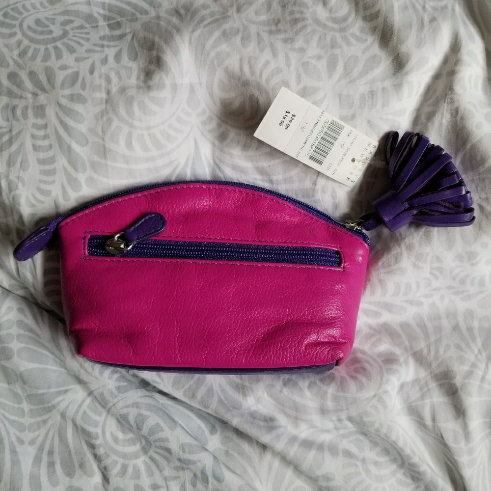 Barneys New York Pink Purple Leather Cosmetic Bag